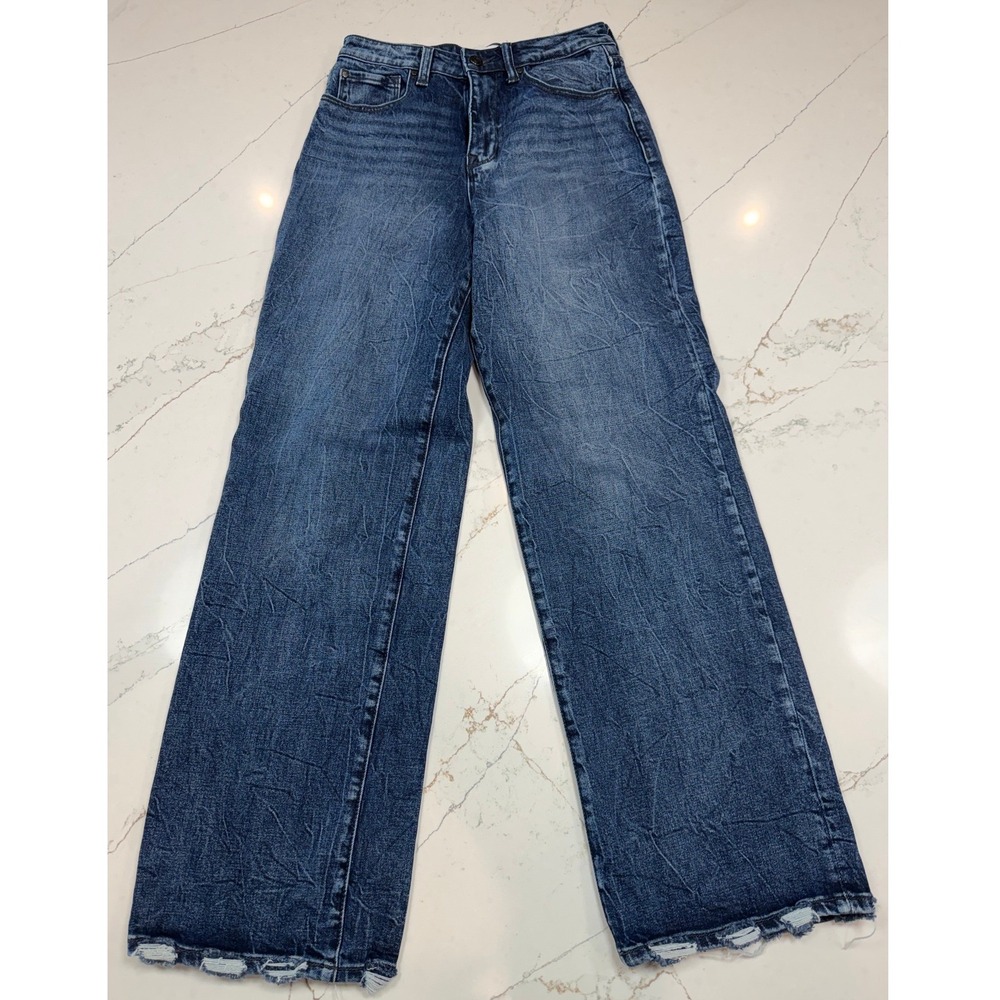 Petra 153 Wide Leg Jeans Women's Size 5/26 Blue Denim Frayed Hem - Picture 3 of 5